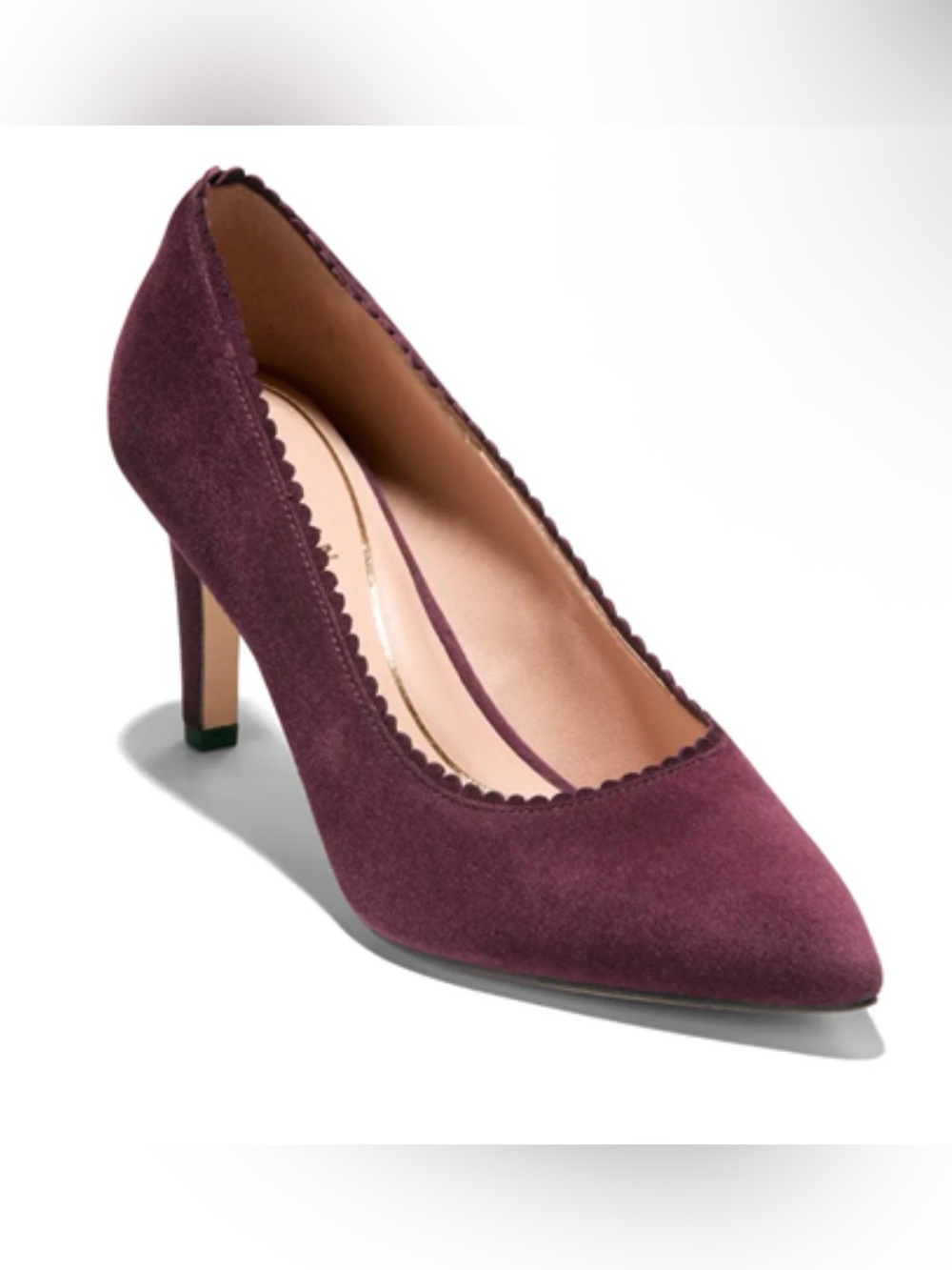 Cole Haan Women's BELLPORT Pointed Toe Scalloped Edge Pump Plum Suede NEW 10.5